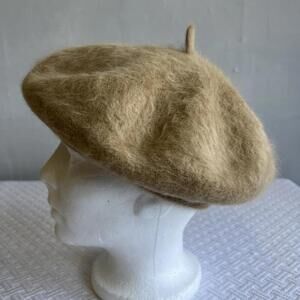 Classic Taupe Wool French Beret for Women Soft Slouchy Winter Hat Vintage 70s